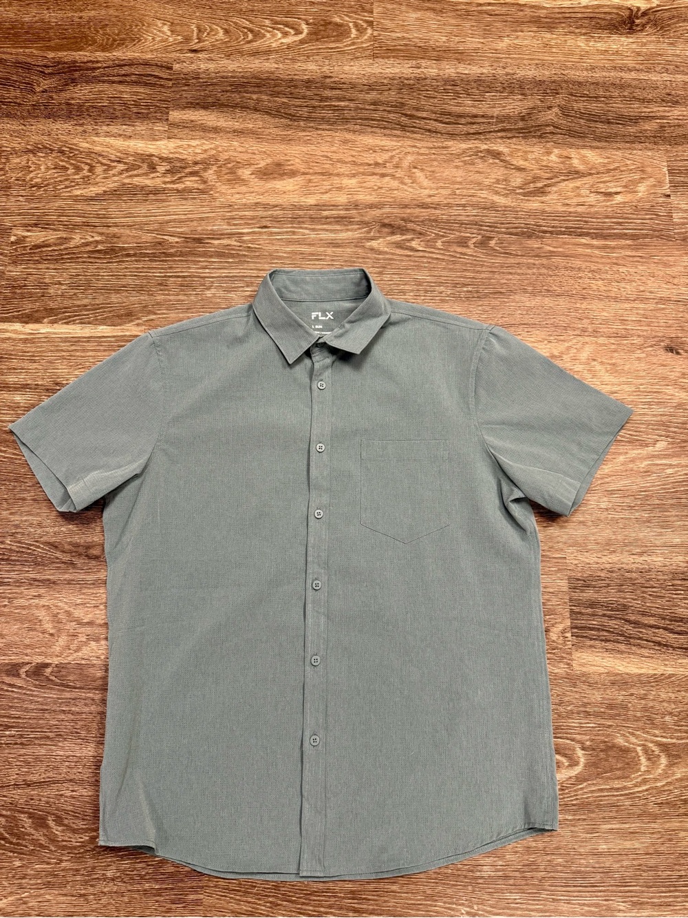 FLX Urban Commuter Men's L Slim Sage Green Stretch Button Down Shirt